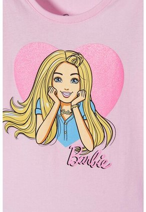 Camiseta De Barbie Manga Corta Rosada Para Niña 12