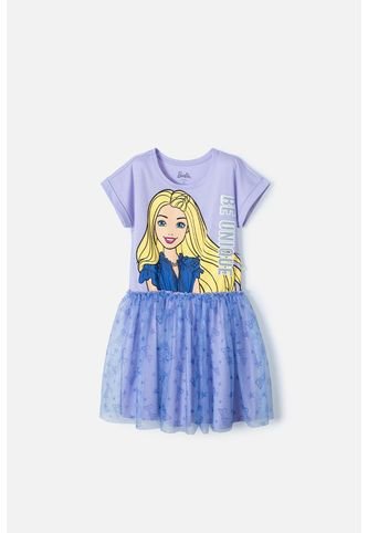 Vestido De Barbie Manga Corta Lila Para Niña 4 MATTEL