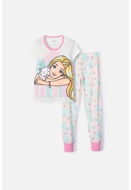Pijama De Barbie De Manga Corta Marfil  Para Niña 4