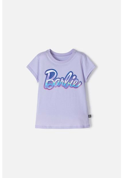 Camiseta De Barbie Manga Corta Lila Para Niña 10