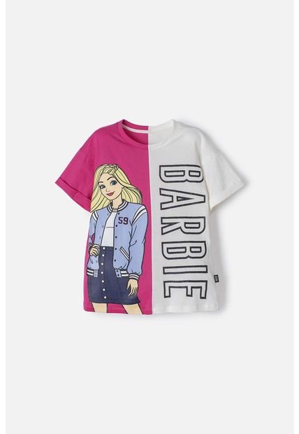 Camiseta De Barbie Fucsia Y Marfil Con Apliques De Mirella Para Niña 4