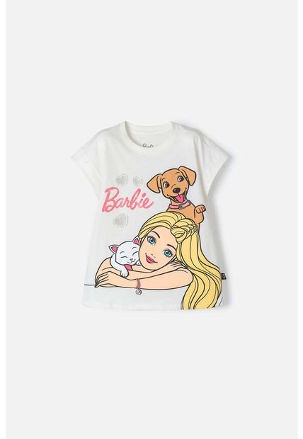 Camiseta De Barbie Manga Corta Marfil Para Niña 12
