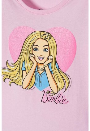 Camiseta De Barbie Manga Corta Rosada Para Niña 4