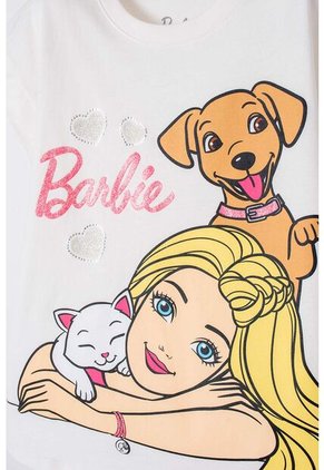 Camiseta De Barbie Manga Corta Marfil Para Niña 10