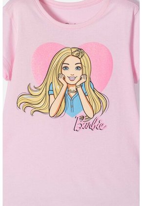 Camiseta De Barbie Manga Corta Rosada Para Niña 6
