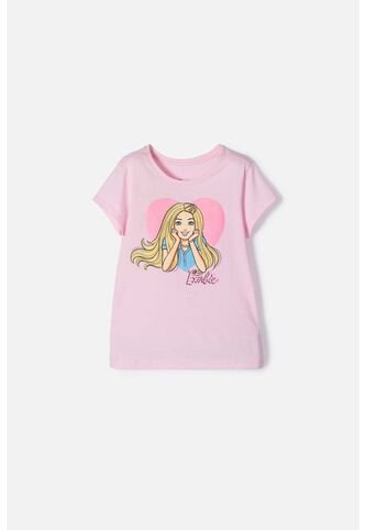 Camiseta De Barbie Manga Corta Rosada Para Niña 4 MATTEL