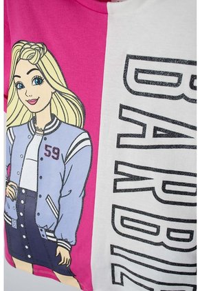Camiseta De Barbie Fucsia Y Marfil Con Apliques De Mirella Para Niña 4