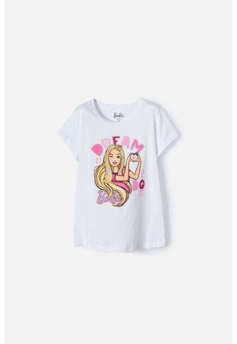 Camiseta De Barbie Manga Corta Blanca Para Niña 12 MATTEL