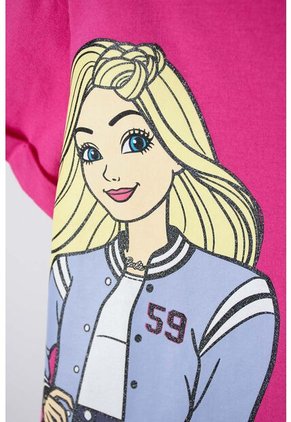 Camiseta De Barbie Fucsia Y Marfil Con Apliques De Mirella Para Niña 4