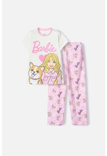 Pijama De Barbie Rosada De Manga Corta Para Niña 4