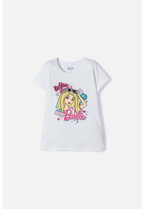 Camiseta De La Barbie Estampada Blanca Para Niña 12