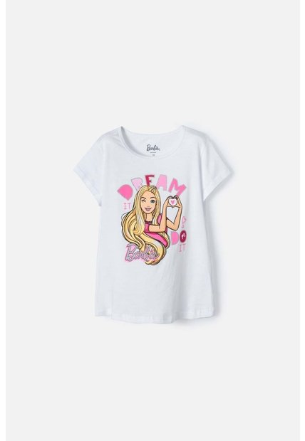 Camiseta De Barbie Manga Corta Blanca Para Niña 12