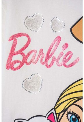 Camiseta De Barbie Manga Corta Marfil Para Niña 8