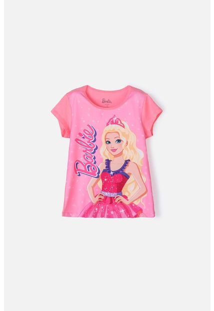Camiseta De Barbie Manga Corta Rosa Para Niña 12