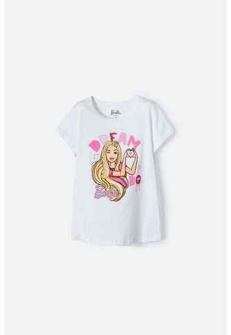 Camiseta De Barbie Manga Corta Blanca Para Niña 8 MATTEL