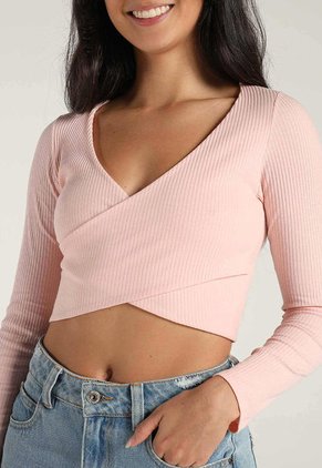 Top Manga Larga Rosa Mattelsa