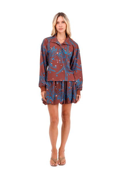 Falda Corta Coral Palmeras Terracota Mercedes Campuzano