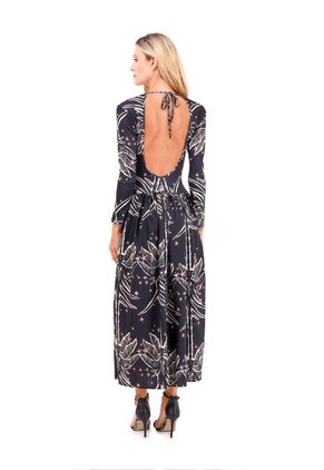 Vestido Largo Boheme Palmeras Negro Mercedes Campuzano