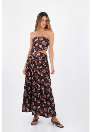 Vestido Largo Grecia Estampado Cafe Mercedes Campuzano