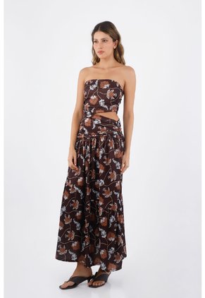 Vestido Largo Grecia Estampado Cafe Mercedes Campuzano