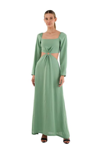Vestido Largo Aura Verde Oscuro Mercedes Campuzano