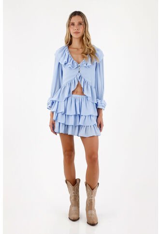 Falda Corta Libertad Azul Claro Mercedes Campuzano Mercedes Campuzano