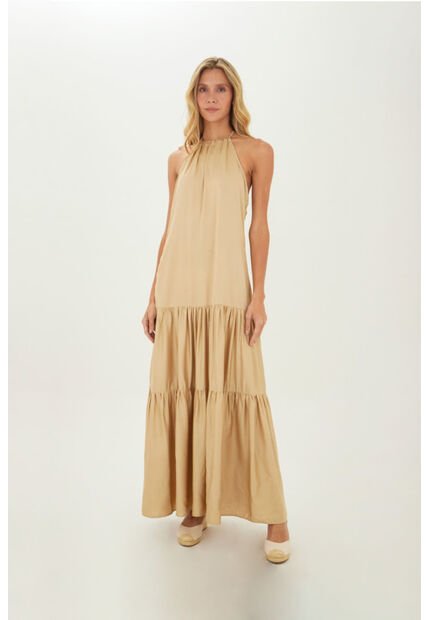 Vestido Largo Luzia Beige Mercedes Campuzano