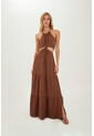 Vestido Largo Sophie Cafe Mercedes Campuzano de Mercedes Campuzano