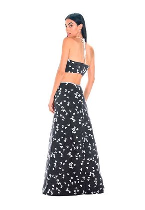 Vestido Largo Clematis Estampado Negro Mercedes Campuzano