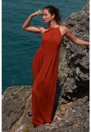 Vestido Largo Anaira Terracota Mercedes Campuzano