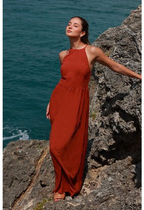 Vestido Largo Anaira Terracota Mercedes Campuzano