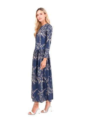 Vestido Largo Boheme Palmeras Azul Mercedes Campuzano