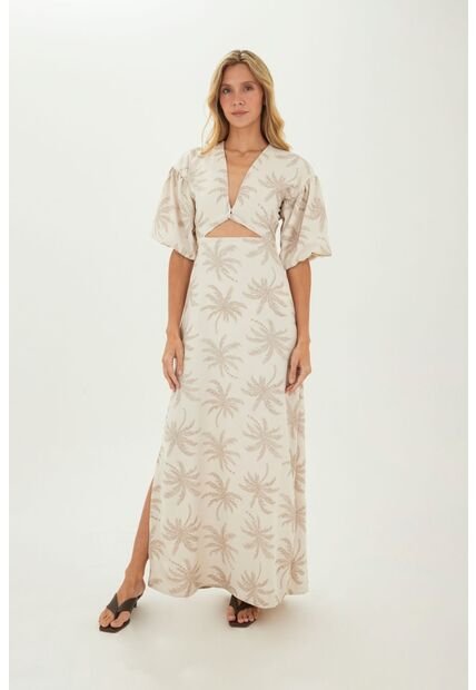 Vestido Largo Celeste Beige Mercedes Campuzano