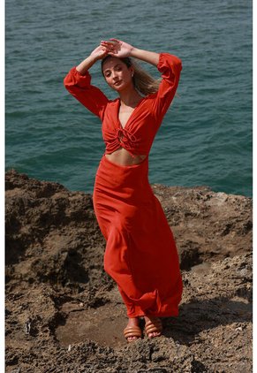 Vestido Largo Angelina Terracota Mercedes Campuzano