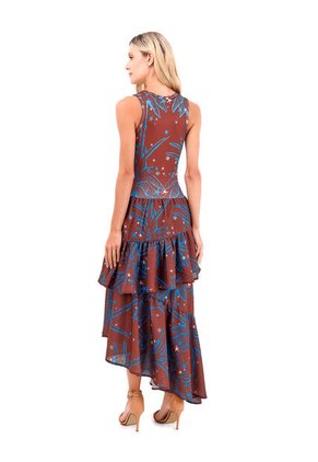 Vestido Largo Fuego Palmeras Terracota Mercedes Campuzano