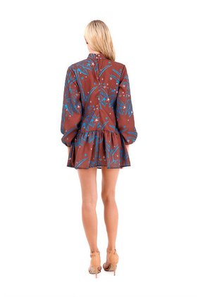 Vestido Corto Cayena Palmeras Terracota Mercedes Campuzano