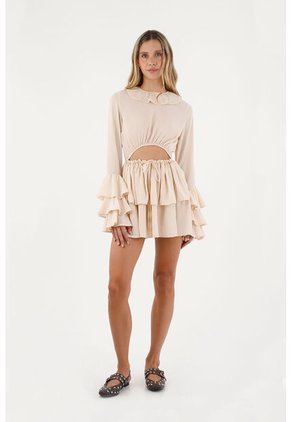 Vestido Corto Auraluna Beige Mercedes Campuzano