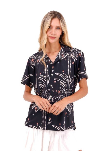 Camisa Wonder Palmeras Negro Mercedes Campuzano