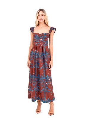 Vestido Largo Flora Palmeras Terracota Mercedes Campuzano