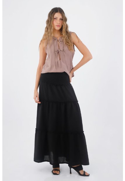 Falda Larga Flora Negro Mercedes Campuzano