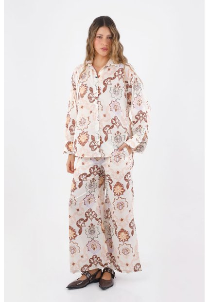 Pantalon Alice Estampado Marfil Mercedes Campuzano
