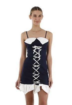 Vestido Corto Angelie Azul Oscuro Mercedes Campuzano