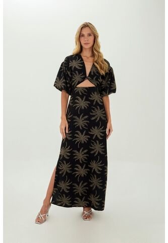 Vestido Largo Celeste Negro Mercedes Campuzano Mercedes Campuzano