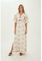 Vestido Largo Celeste Beige Mercedes Campuzano de Mercedes Campuzano