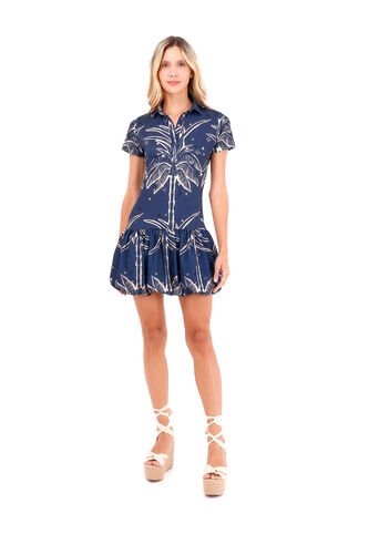 Vestido Corto Luna Palmeras Azul Mercedes Campuzano Mercedes Campuzano