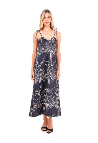 Vestido Largo Oceanic Palmeras Negro Mercedes Campuzano Mercedes Campuzano