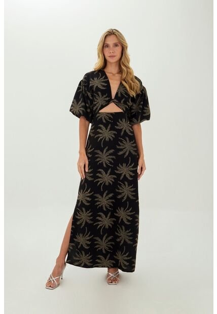 Vestido Largo Celeste Negro Mercedes Campuzano