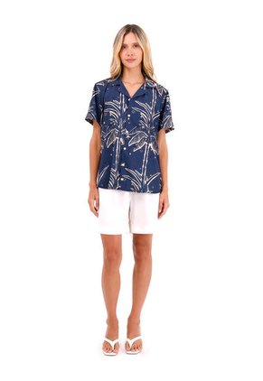 Camisa Wonder Palmeras Azul Mercedes Campuzano