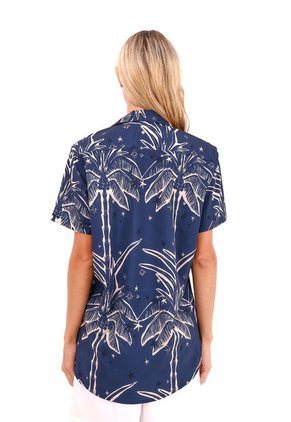 Camisa Wonder Palmeras Azul Mercedes Campuzano