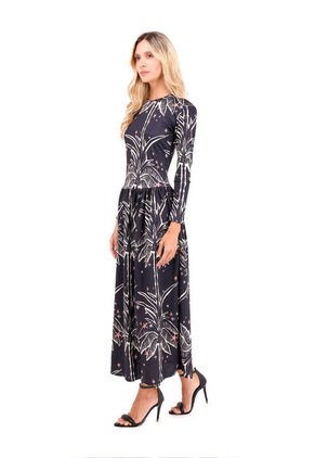 Vestido Largo Boheme Palmeras Negro Mercedes Campuzano